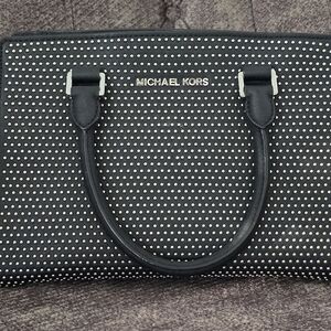 Michael Kors Black Textured Satchel with Silver Hardware